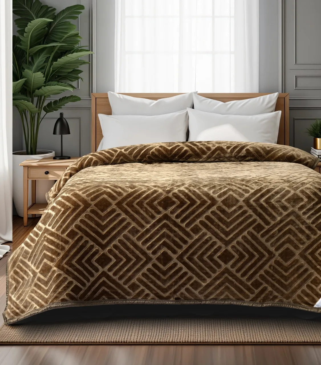 Maroon solid-shade embossed blanket for retail bulk supply
