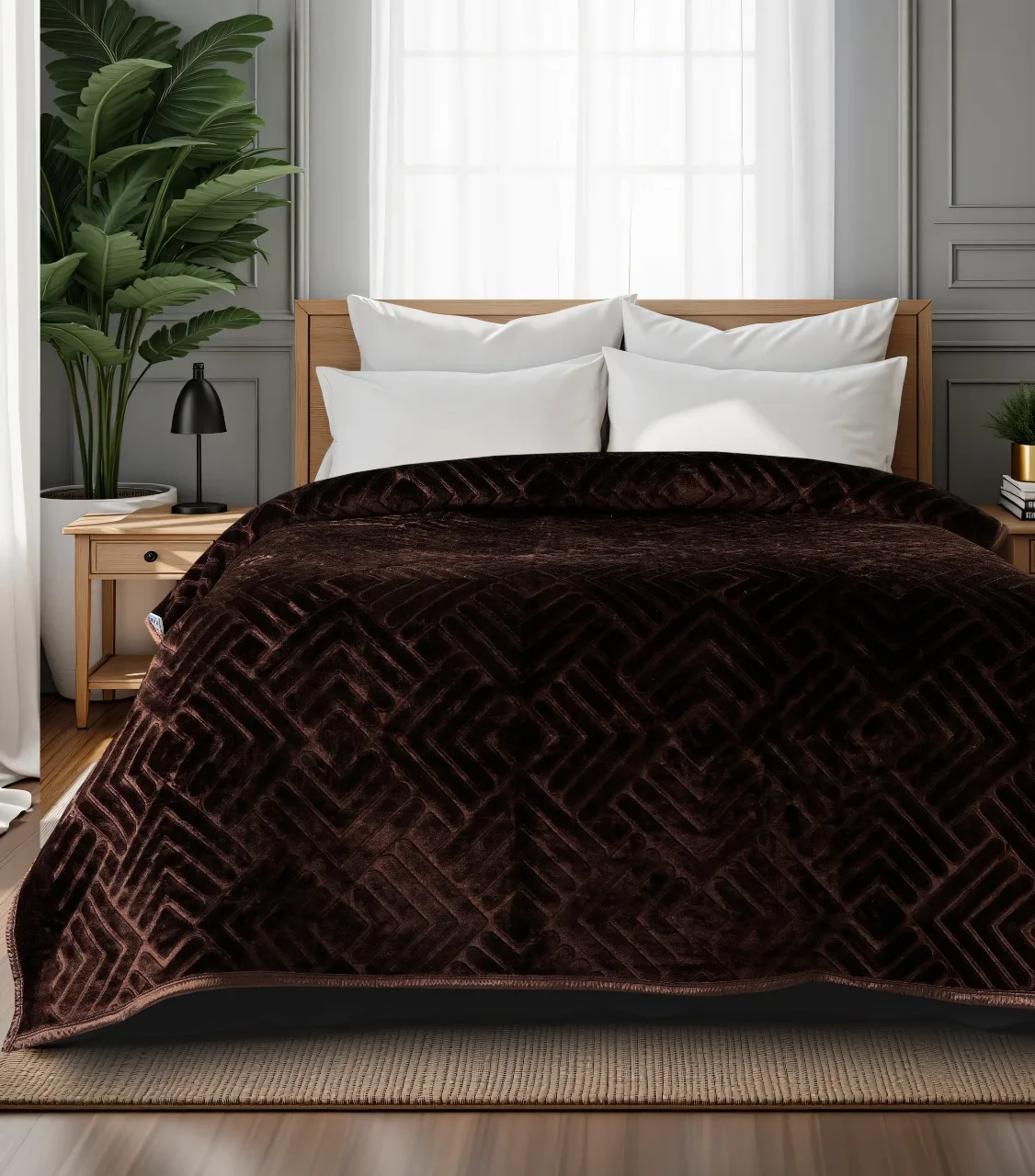 Olive green embossed weave blanket — corporate gifting tier