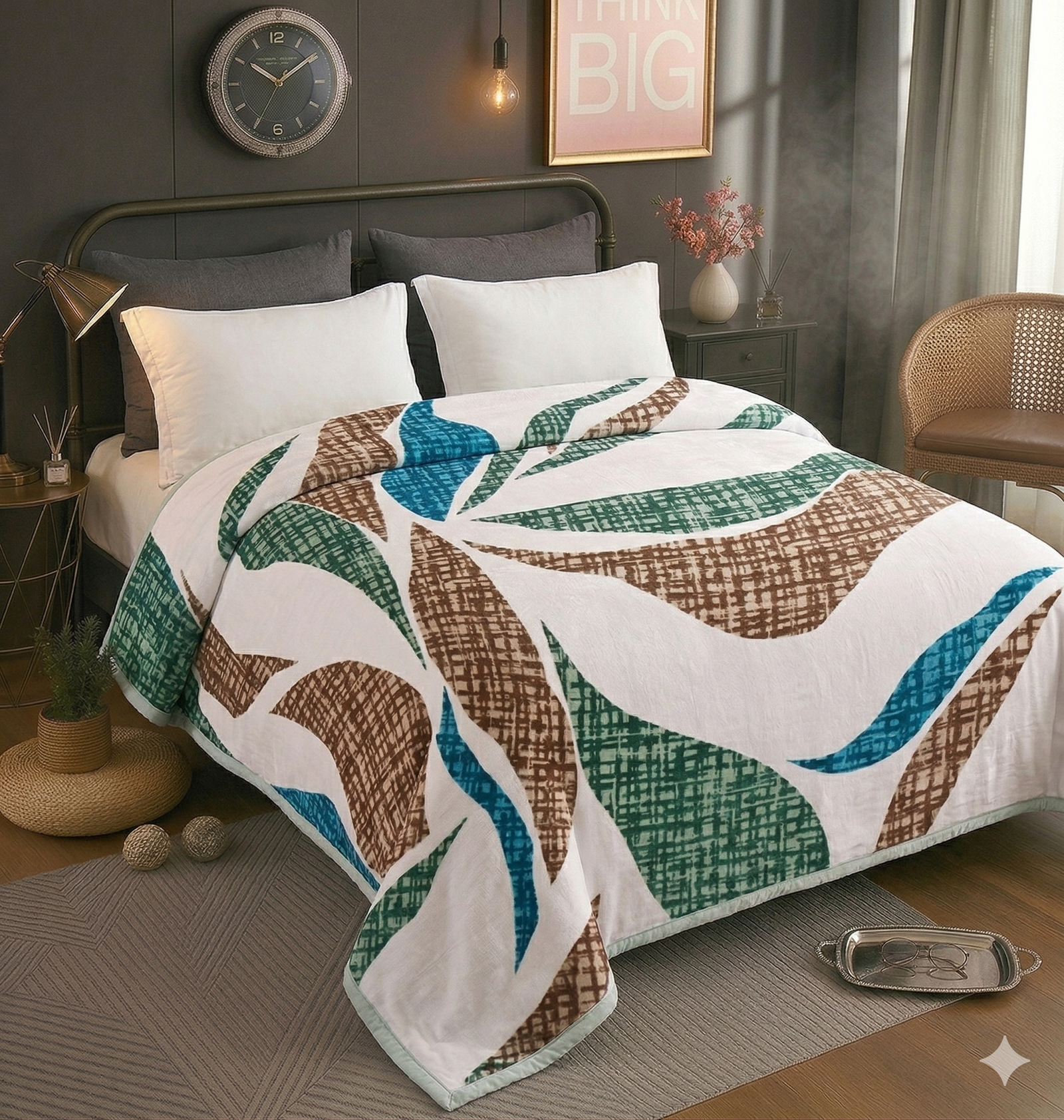 Abstract Modern — white botanical mink blanket