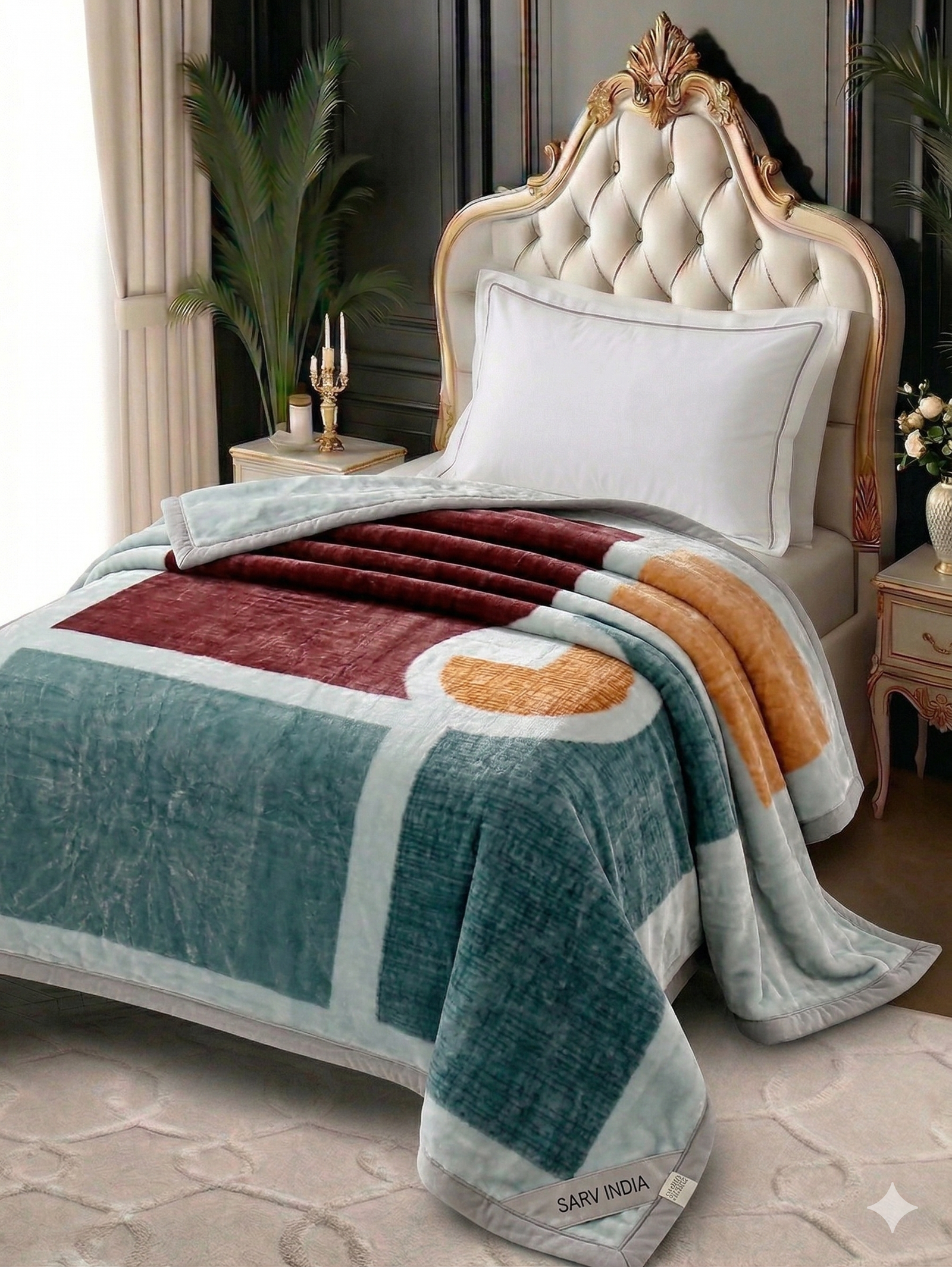 Soft Touch – Teal maroon geometric mink blanket